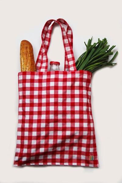 Çizgikare Κόκκινη καρό υφασμάτινη τσάντα