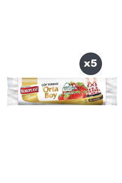 Koroplast Extra Strong Strawberry Drawstring Medium Size 15 Pieces Garbage Bags X5 Pack