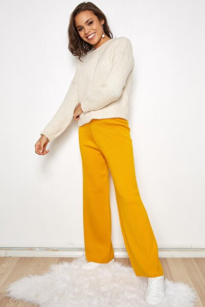 Hopoi Kadın Hardal Bol Paça Pantolon 41023