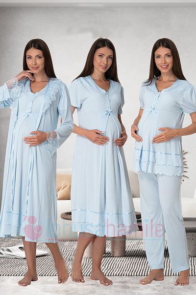 lohusahamile Blue Pregnant Maternity Set of 4 with Hidden Breastfeeding Feature Effortt 8026