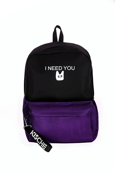 KISCHE I Need You Μαύρο-Μωβ Διπλό Χρώμα Σχολική Αθλητική Τσάντα