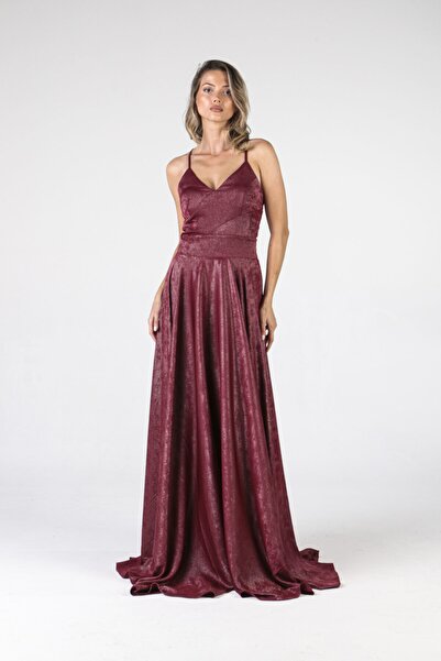 ALİS DRESS Arkası İpli Bordo Rengi Abiye