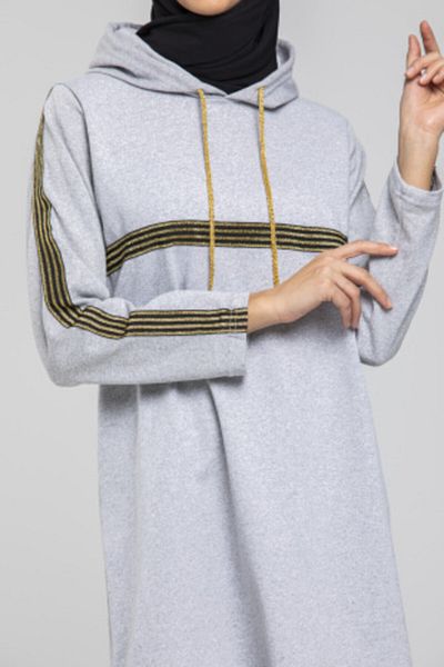 CNG MODA Women's Light Gray Hooded Glitter Stripe Tracksuit Set