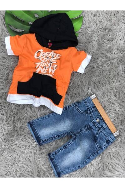 Pink Hippo Kids Sa kapuljačom T-shirt I set Bermuda traper šortsa