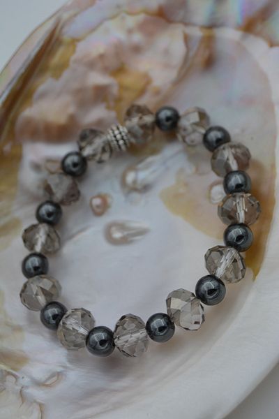 Stoneage Hematite Stone and Czech Crystal Bracelet