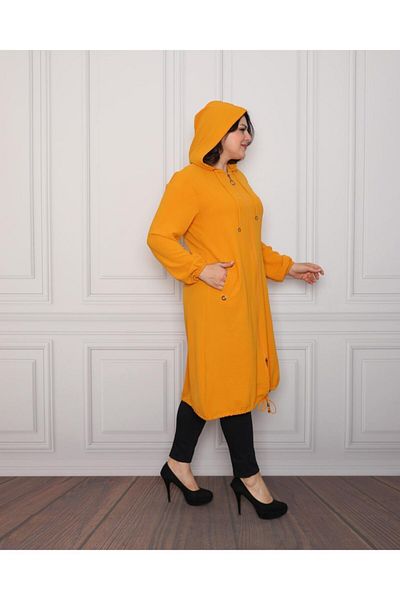 By Alba Collection Women's Ayrobin Fabric Large Size Cardigan Mustard