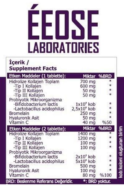 Eeose Multiform Collagen and Bromelain - Hyaluronic Acid and Probiotic 30 Tablets