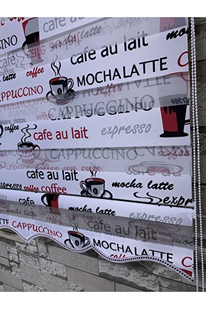 PERDECİNİZ Cappuccino Kırmızı Baskılı Zebra Perde (etek Kısmı Düz)