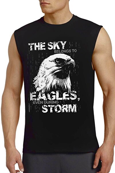 ROCKANDROLL كم قطع نسر السماء الأسود للرجال | تي شيرت بلا أكمام | رياضي