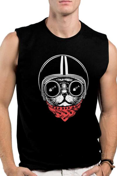 ROCKANDROLL Cască neagră pentru băiat cu mâneci tăiate pentru pisici | Tricou...