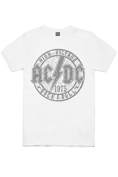 ROCKANDROLL Ανδρικό κοντομάνικο μπλουζάκι Acdc σε λευκό επίπεδο