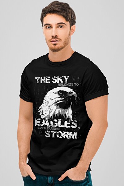 ROCKANDROLL Tricou cu mânecă scurtă Black Sky Eagle pentru bărbați