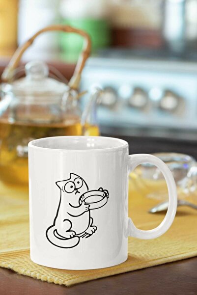 BabyLimon Cat Wanting Food Printed Porcelain Mug Cup