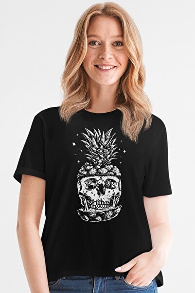 ROCKANDROLL Ženska majica sa crnim ananasom i kratkim rukavima T-shirt