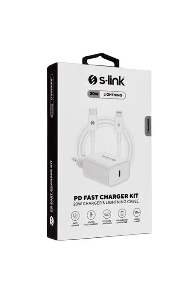 S-LINK Sl-ec62pd 20w Pd3.0/quick Charge Qc4.0 Pd Lightning Kablolu Iphone Uyumlu Hızlı Şarj Adaptörü