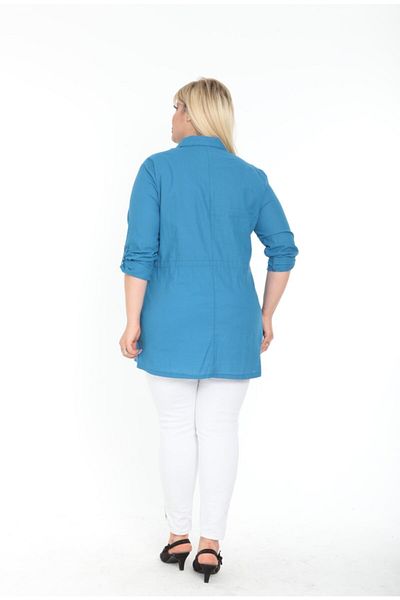By Alba Collection Jachetă din bumbac, in, cu patru buzunare, pentru femei Indigo