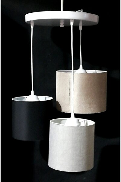 TEKAY AYDINLATMA 3 Lü Beyaz Metal Avize Gri Siyah Açık Kahve Başlıklı Salon Oturma Odası Genç Odası Avize Sarkıt