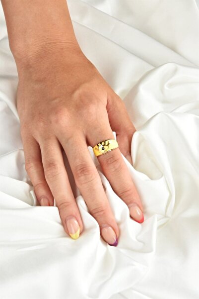 Fox Shoes Sarı Mineli Göz Detay Altın Yüzük Ka041052