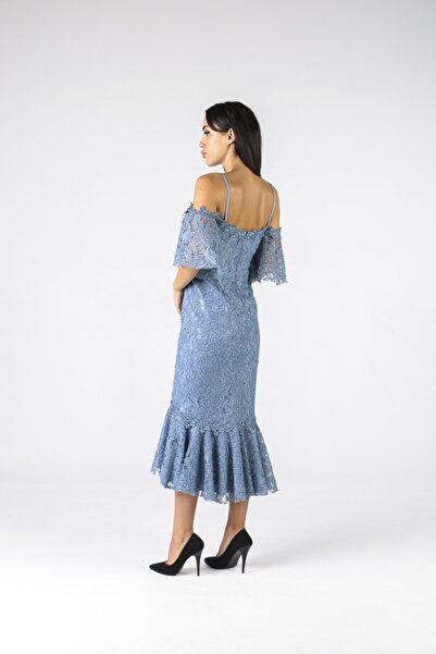 ALİS DRESS Payetli Dantel Indigo Elbise