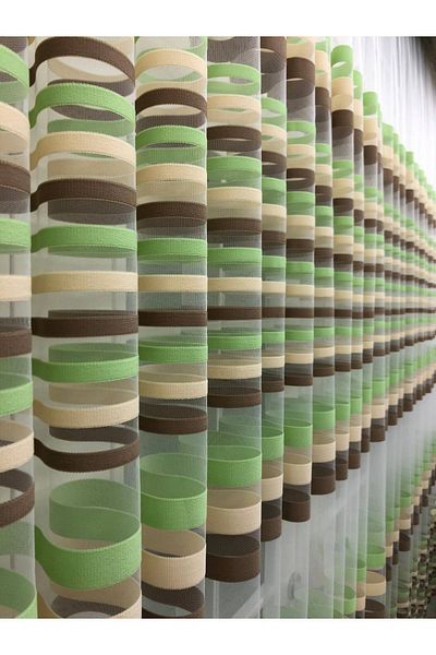 perdealemi Transverse Striped Banded Sports Tulle Curtain, 150x260, Sparse Pleat, 1/2