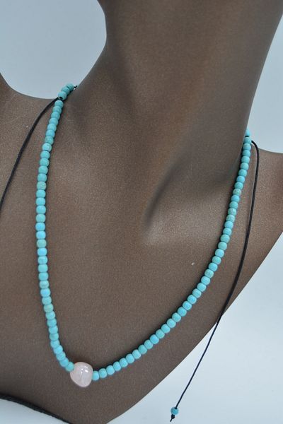 Stoneage Jewellery Pink Quartz And Turquoise Jewelled Metal Free Necklace