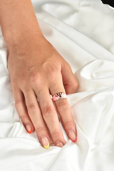 Fox Shoes Pembe Mineli Göz Detay Altın Yüzük Ka041052