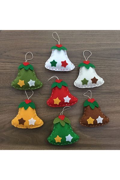 OzanTuhafiye Handmade Felt Bell 7-Piece Christmas Ornament Pine Tree Ornament 03