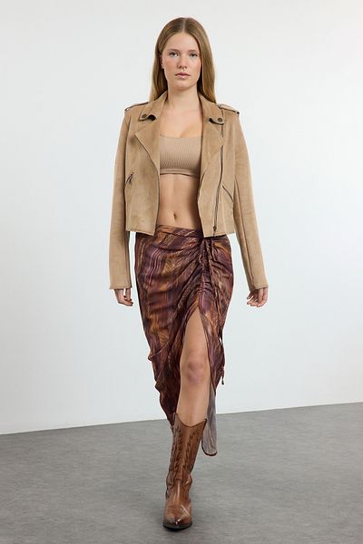 Trendyol Collection Brown Patterned Slit Detailed Maxi Skirt Twoaw25Et00143