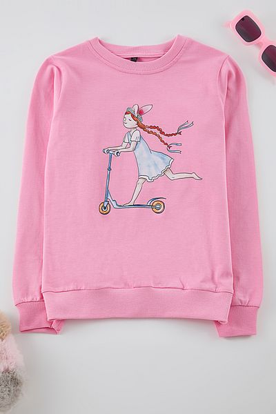 TRENDYOLKIDS Dívčí růžová pletená mikina s potiskem - Tkdaw25Sw00089