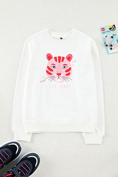 TRENDYOLKIDS Εκρού εμπριμέ πλεκτό φούτερ για κορίτσια TKDAW25SW00088