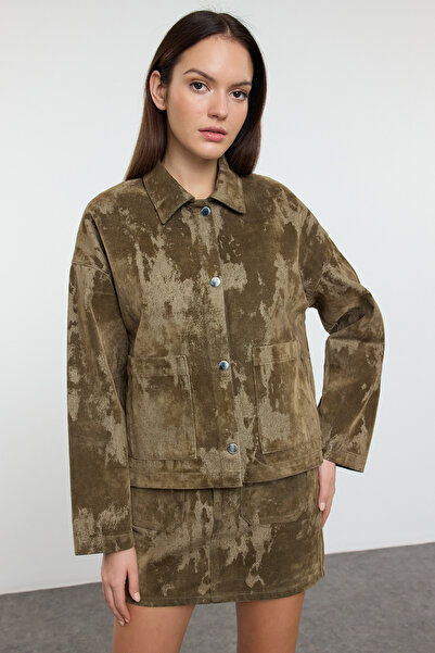 Trendyol Collection Khaki Suede Look Džínová bunda Twoaw25Ce00078