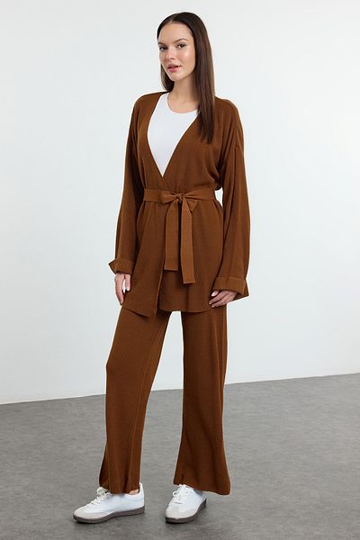 Trendyol Collection Brown Midi Length Knitwear Top and Bottom Set Twoaw25Au00027