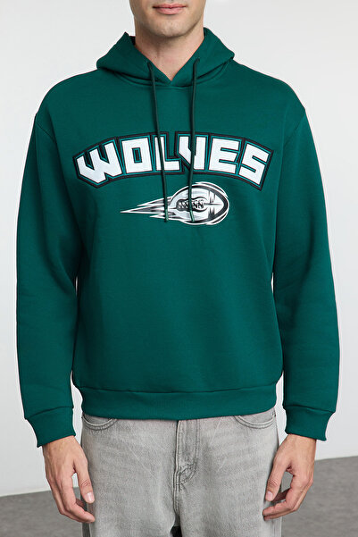 Trendyol Collection Σμαραγδένια Πράσινη Φούτερ με κουκούλα με κουκούλα με φαρδιά κοπή TMNAW25SW00095