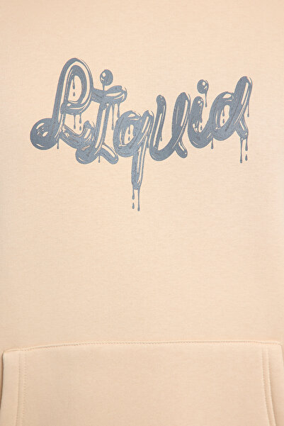 Trendyol Collection Stone Oversize/široký střihový text tištěný fleece uvnitř mikina s kapucí Tmnaw25Sw00059