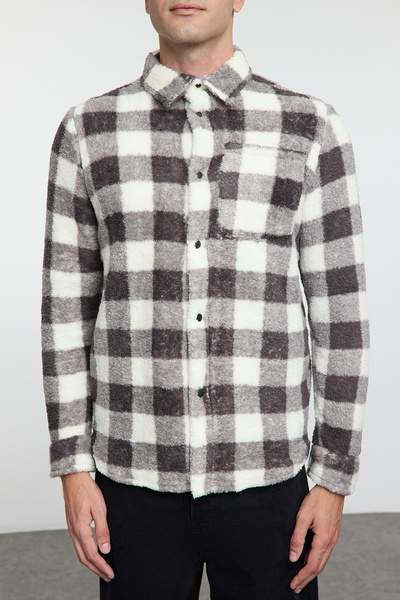 Trendyol Collection Μπουφάν Unisex μαύρο βελούδινο καρό πουκάμισο - TMNAW25GO00017