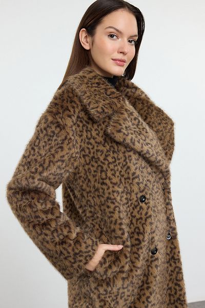 Trendyol Collection Vícebarevný dlouhý kožich Regular Fit s páskem Twoaw25Kb00075