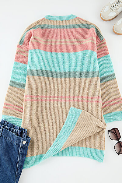 Edit by Trendyol Kamenný pruhovaný svetr s bočním rozparkem Tedaw25An00003