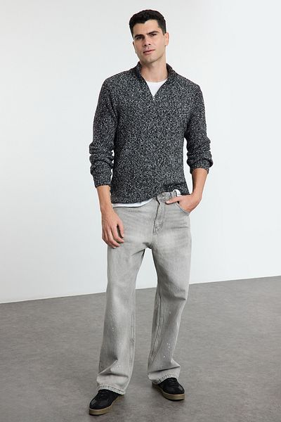 Trendyol Collection Unisex Anthracite Knitwear Sweater - Half Turtleneck, Regular Fit Tmnaw25Kz00019