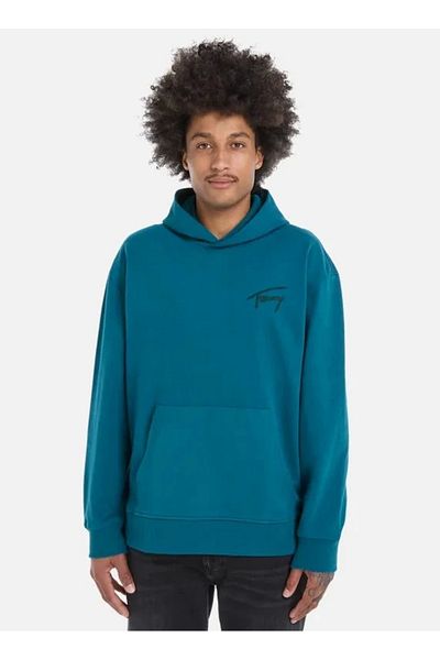 Tommy Hilfiger Tjm Rlx Signature Hoodie Ext Men's Turquoise Sweatshirt Dm0Dm17990Ct0