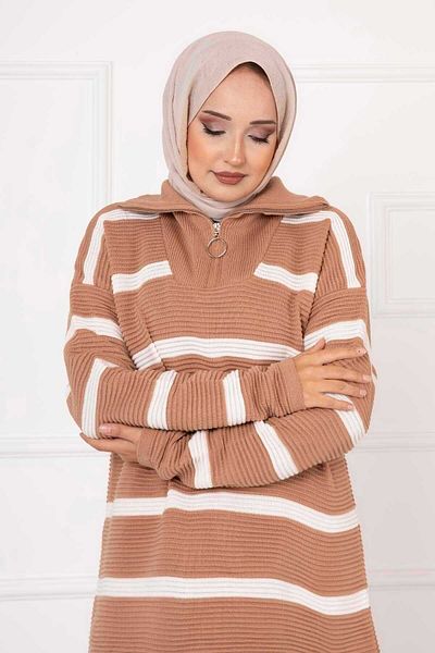 EBRUTESETTÜR Zipper Detailed Striped Tunic
