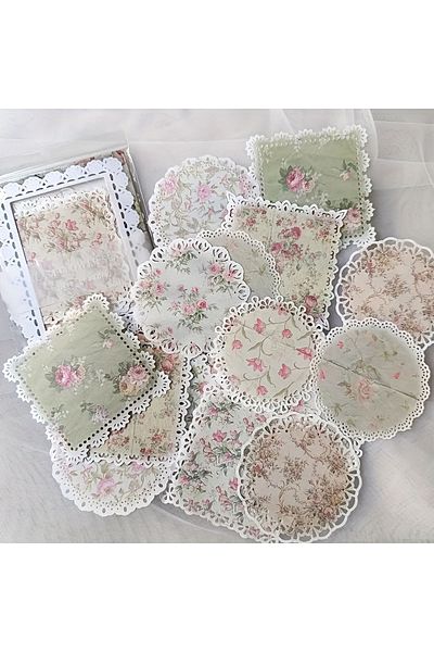 Choice 1 20pcs French Vintage Floral Lace Hollow Border Decorative Diary Material Paper