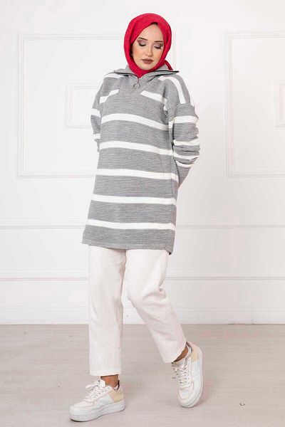 EBRUTESETTÜR Zipper Detailed Striped Tunic