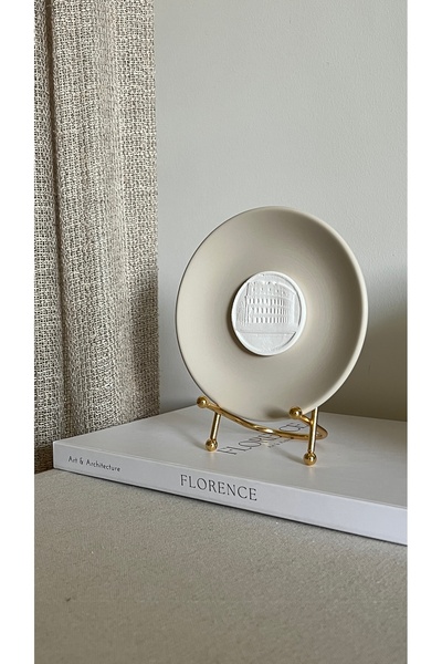 HOME DEKORİSTA Decorative Plate, Decorative Object, Gold Color Plate, White Decorative Object, Home Decorista