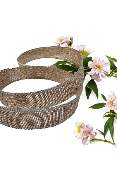BukiroAtelier Γυαλιστερή κορδέλα από γιούτα - Ψάθινη κορδέλα 2 μέτρων 2,5 cm με λεπτομέρεια ασημί άκρης