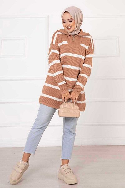 EBRUTESETTÜR Zipper Detailed Striped Tunic