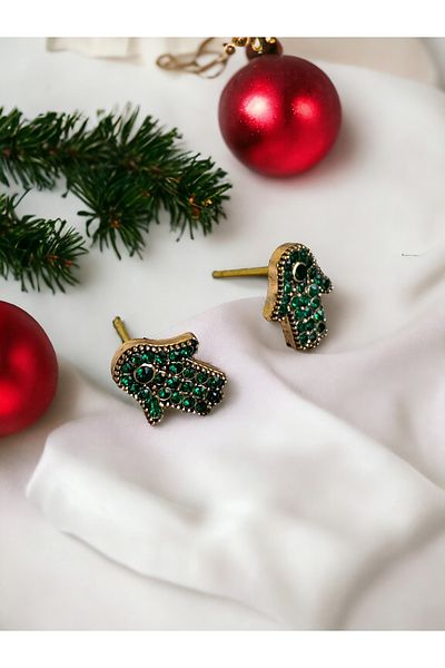 FAYRA ACCESSORIES Fatma Mother's Hand Emerald Earrings