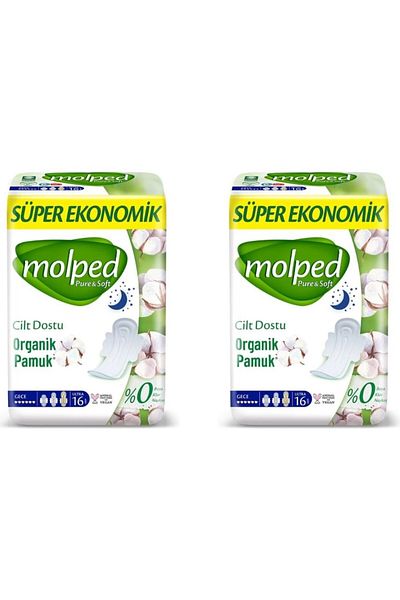 Molped Pure & Soft Sanitary Pad Super Economical Night 16 Pcs 2X16