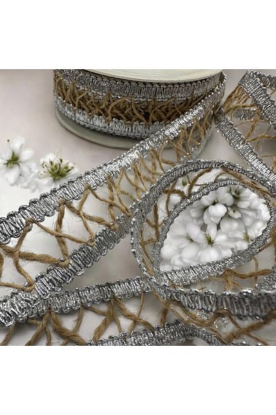 BukiroAtelier 2 μέτρα γυαλιστερή κορδέλα από άχυρο με σταυρωτό σχέδιο - Κορδέλα Monofil 2,5 cm