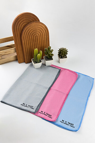 M.Y. TASO ( 3 Adet ) Cam Ve Ayna Bezi Mikrofiber Genel Temizlik Bezi Çok Renk...
