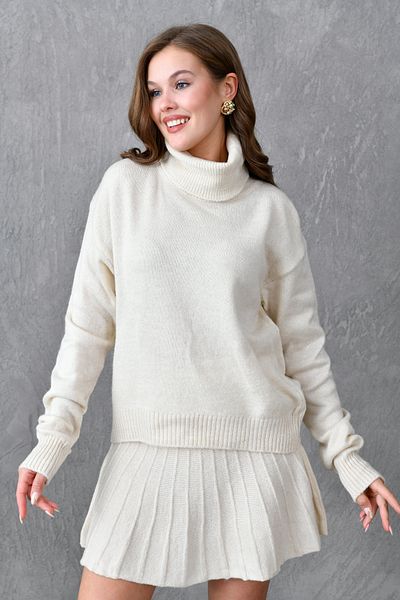 bayansepeti Μπεζ Πουλόβερ με πλισέ μίνι φούστα - Turtleneck 9903